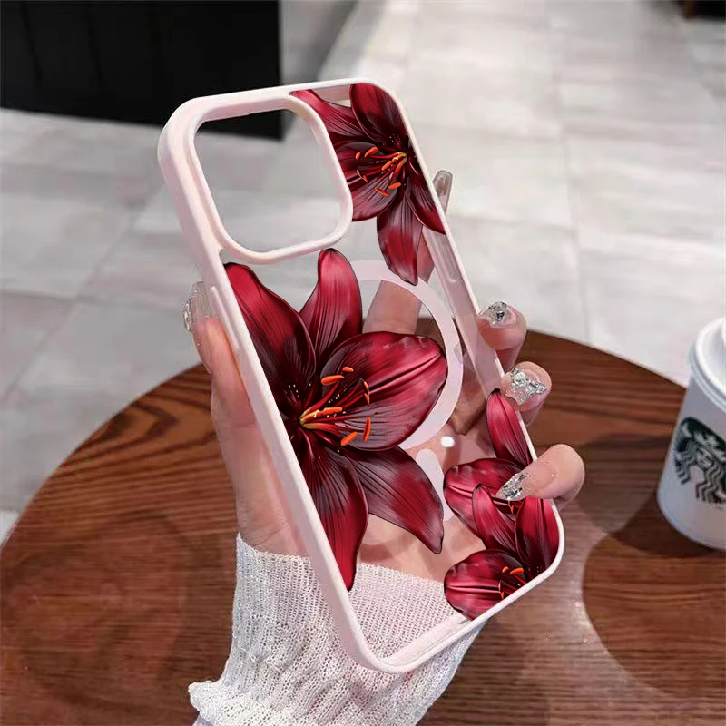Rote Lilienblüten Magnetische Handyhülle für Samsung Galaxy S26 Ultra S25 Plus S24 FE S23 A17 A37 A57 A56 A55 A26 A36 Weiche Schutzhülle