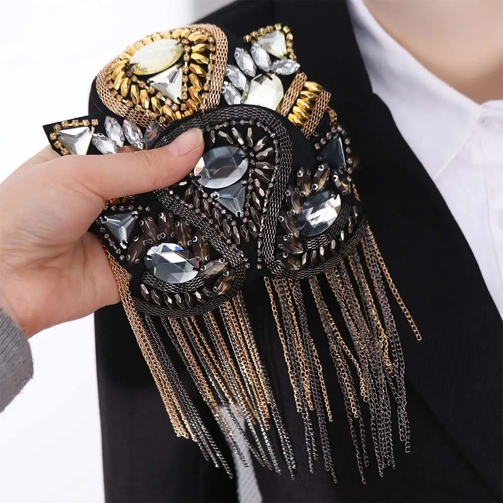 Jewelry Epaulets Shoulder Board Brooch Rhinestone Shoulder Flash Badge Cool Fringe Shoulder Mark Girl