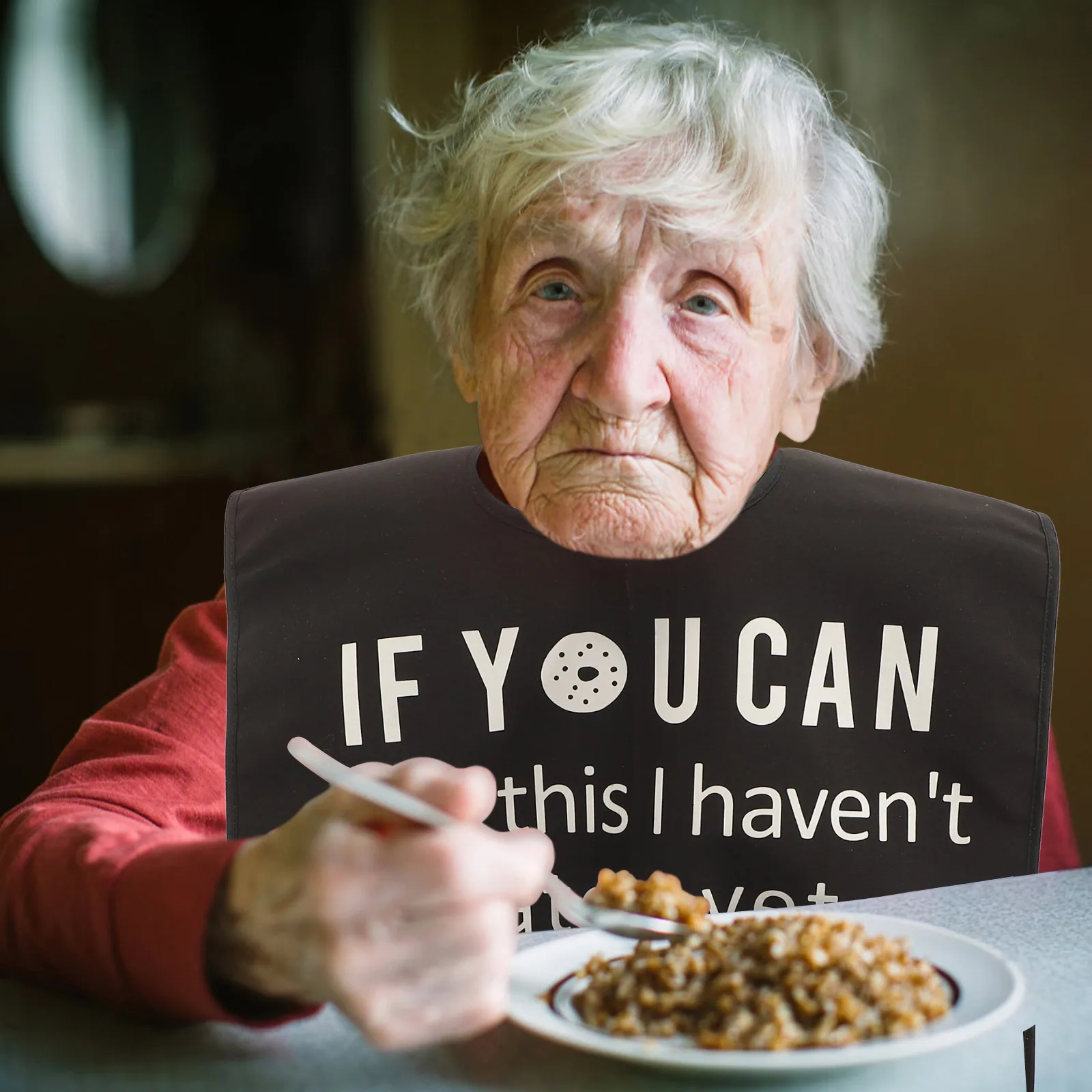 

Waterproof Adult Bib Lace Button Design Wear-Resistant Folding Elderly Dinner Bib Lightweight Washable Clothing Protector