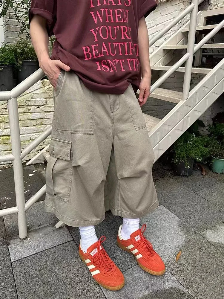 

American Retro Paratrooper Workwear orts ex Summer Japanese Functional Sle Casual Multi-ket Wide-Leg Seven-Foot Pa...