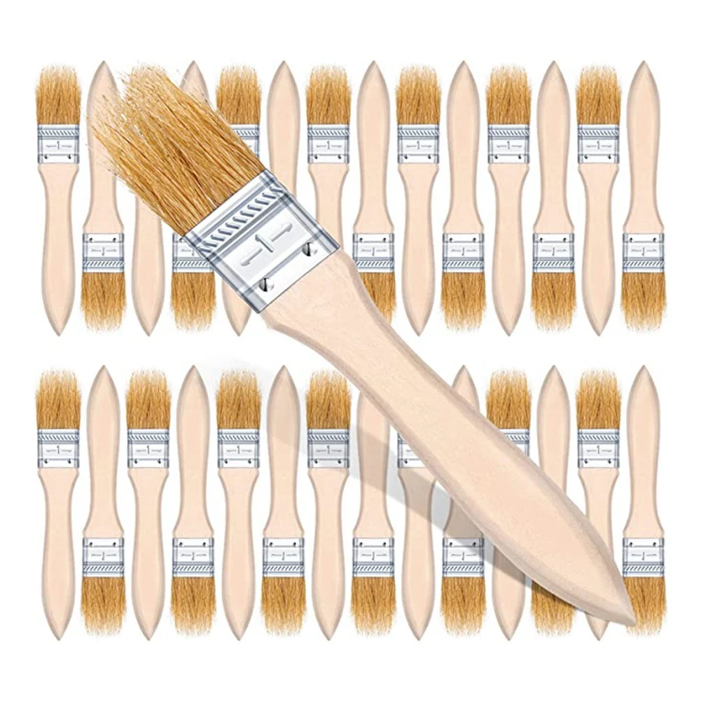 TOP 100Pcs 1 Inch Chip Paint Brushes Bulk, Small Paint Brush Brick Stain Paintbrushes Bristle Wood for Acrylic Paint, Crafts