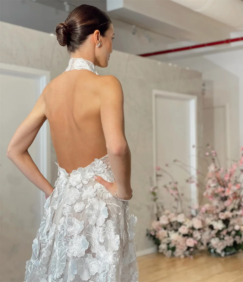 Cathy Three-Dimensional Lace Floral Party Dresses Halter Neck Sleeveless vestidos de noiva Floor-Length Evening Dresses 2024 image 6