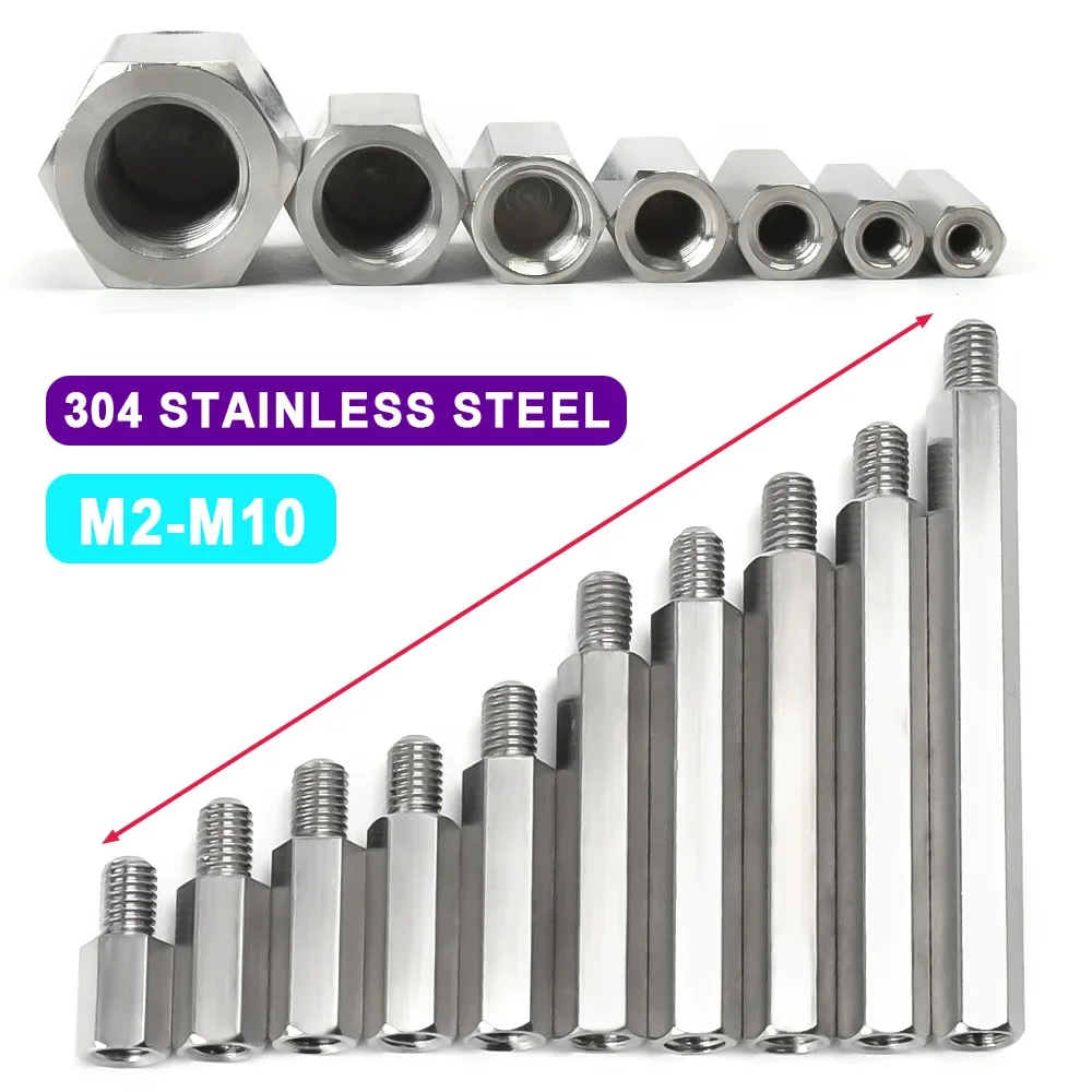 304 Roestvrij Stalen Standoff PCB Ondersteuning Mannelijke Vrouwelijke Hex Board Afstand Schroef Kolom Pijlers Spacers Bout M2 M2.5 M3 M4M5M6M8M10