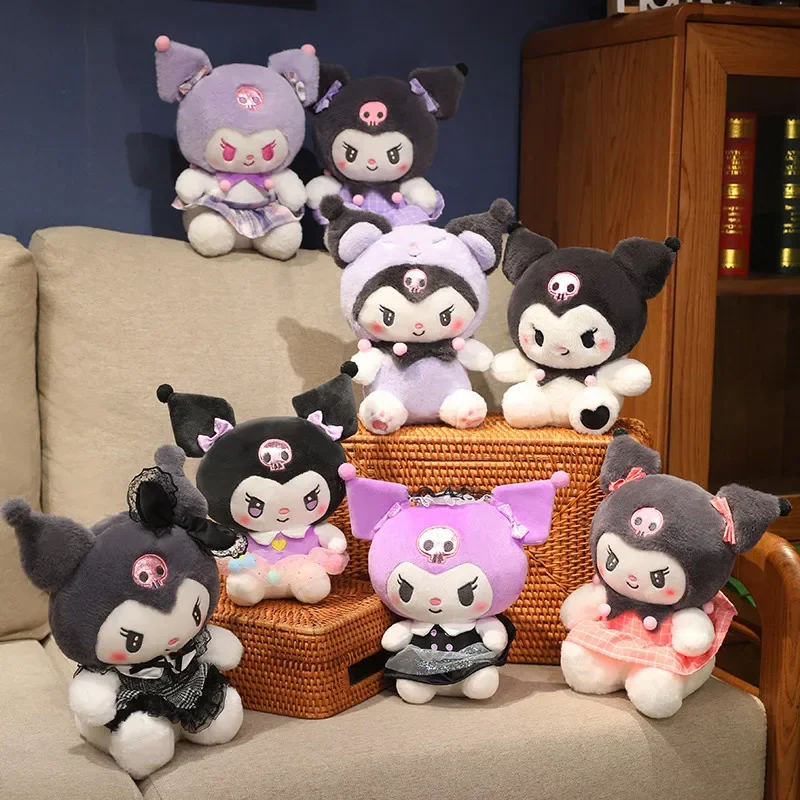 Sanrio dibujos animados Kuromi Plushies encantador Sanrio relleno Anime Kuromi muñeca vestido Kuromi juguete de peluche regalos de cumpleaños niñas niños