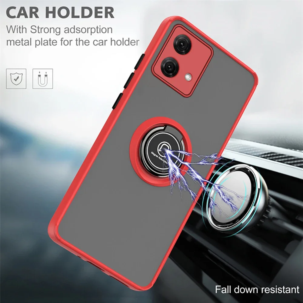 For Motorola Moto G84 Case Car Magnetic Holder Matte Shockproof Cover G54 5G G14 4G MotoG84 G 84 Camera Protect Ring Stand Coque