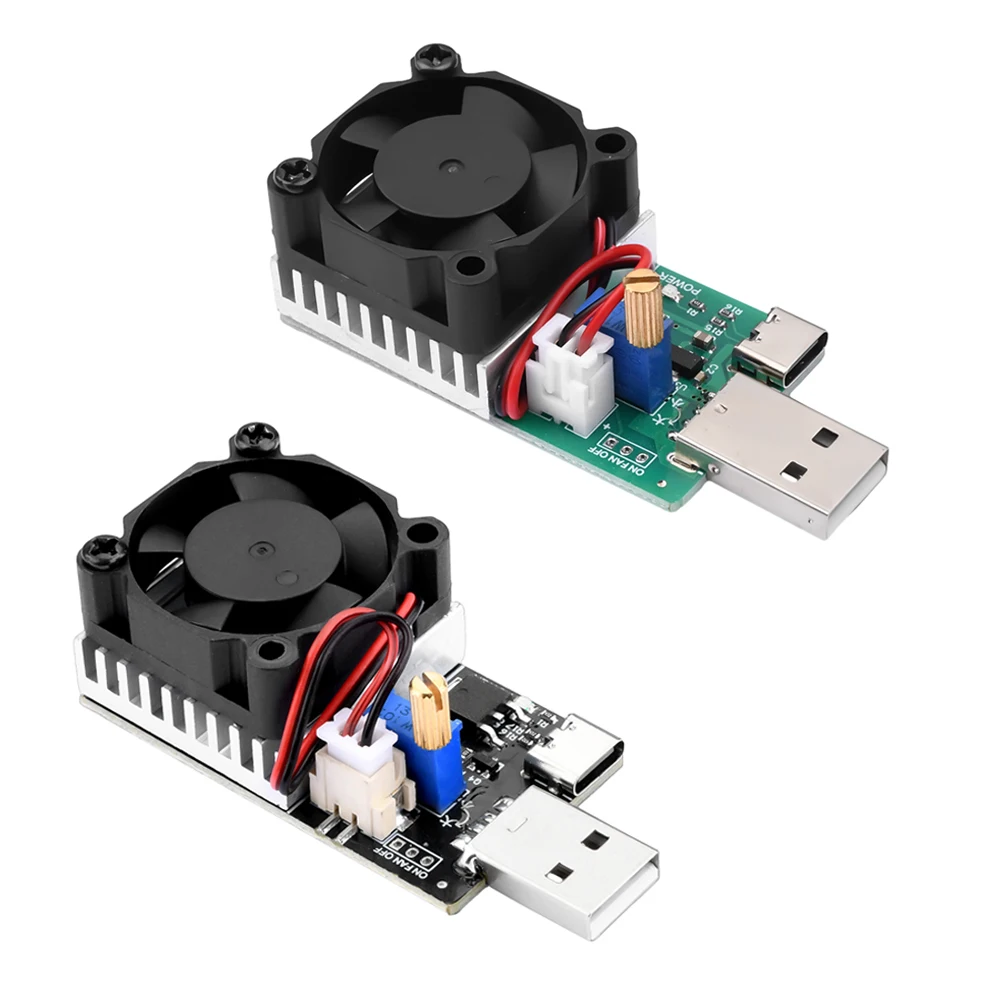 18W/22.5W 3.7V~13V Electronic Load Power Discharge Tester USB/Type-C 0.15A~3A Adjustable Resistor Test Module with Cooling Fan