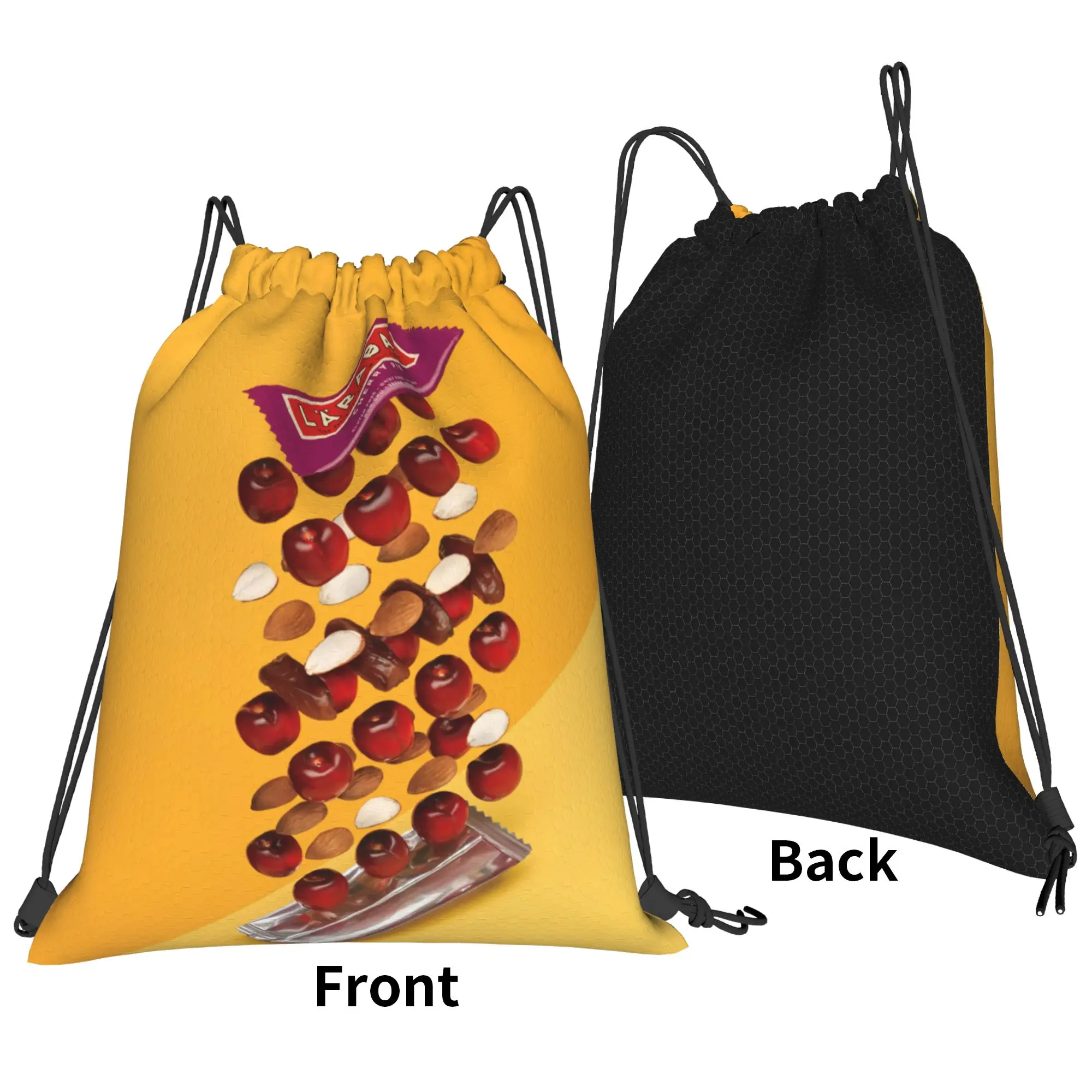 LÄRABARR Cherry Pie Yellow Falling Fruit & Nut Portable Sports Riding Gym Drawstring Storage Sporty Backpacks