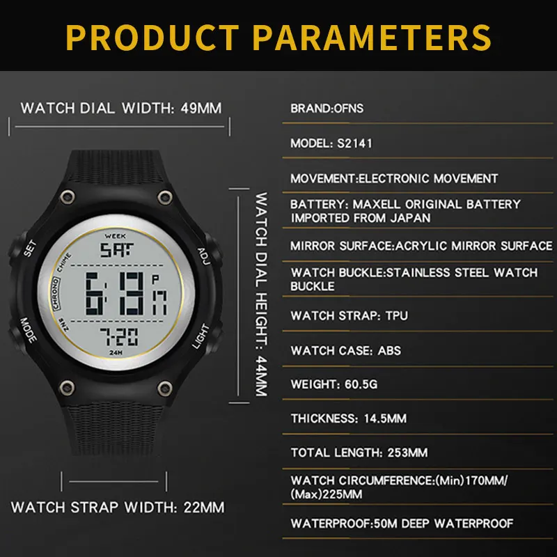 Top Brand New Style Digital Waterproof Sports Watches Men's Shockproof Analog Dual Display Watch Week Date Calendar Male Boy