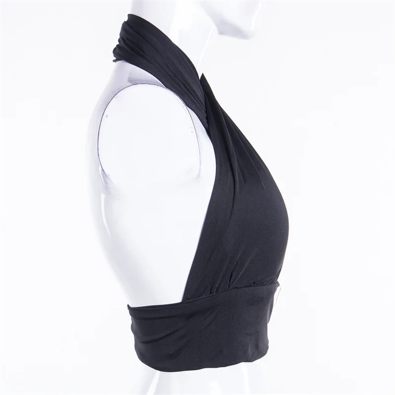 Women\'s Y2K Criss Cross Bustier Halter Sleeveless Wrap Front Sexy Backless Cami Crop Top Slim Fit Crop Tank Tops Streetwear
