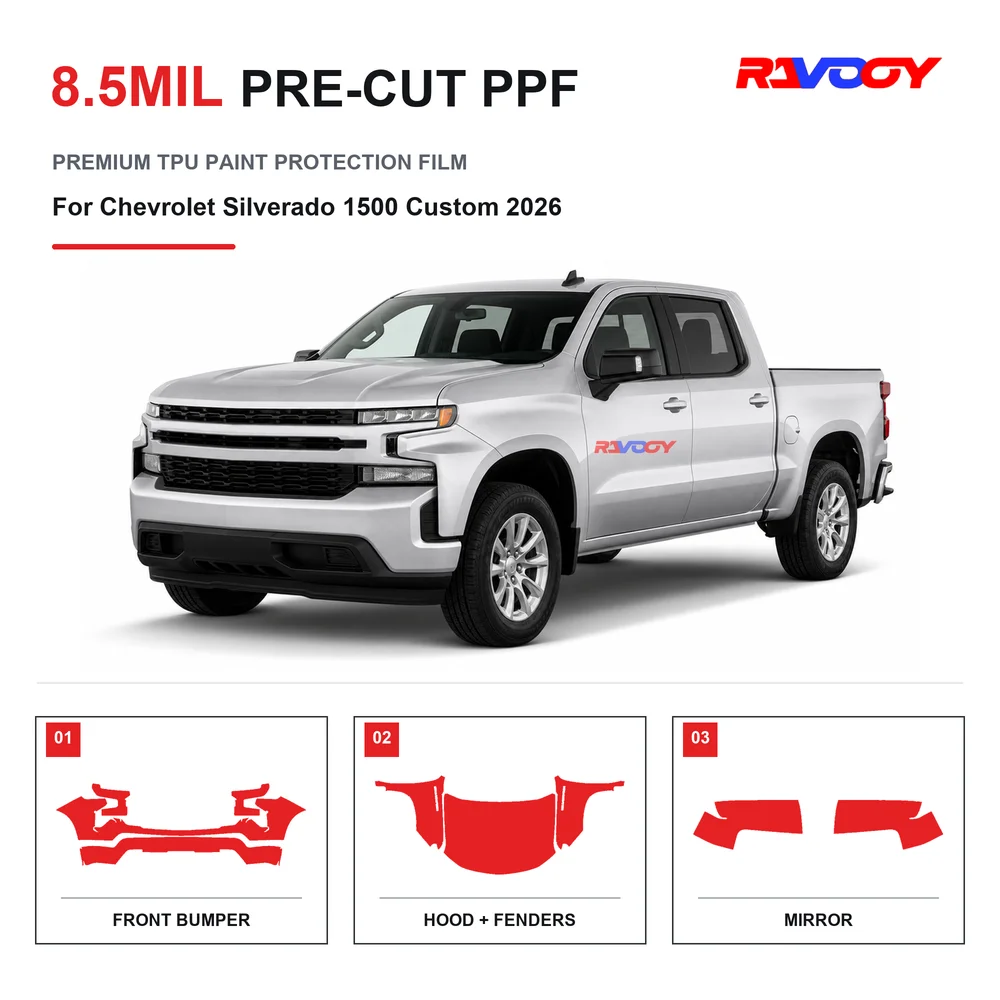 Precut PPF For Chevrolet Silverado 1500 Custom 2026 8.5mil TPU Clear Paint Protection Film Self Healing Hydrophobic UV
