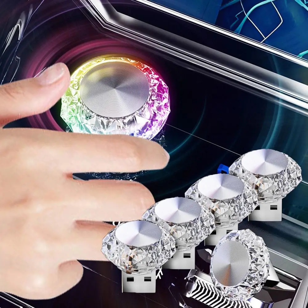 Colorful Diamond Shaped USB Ambient Light Plug Play LED Decorative Auto Interior Light Portable Ambiance Lamp