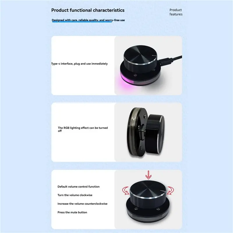 5X USB Volume Control Knob For Android PC Multimedia Type C External Media Adjustment Controller EC11 With RGB Light-L94A