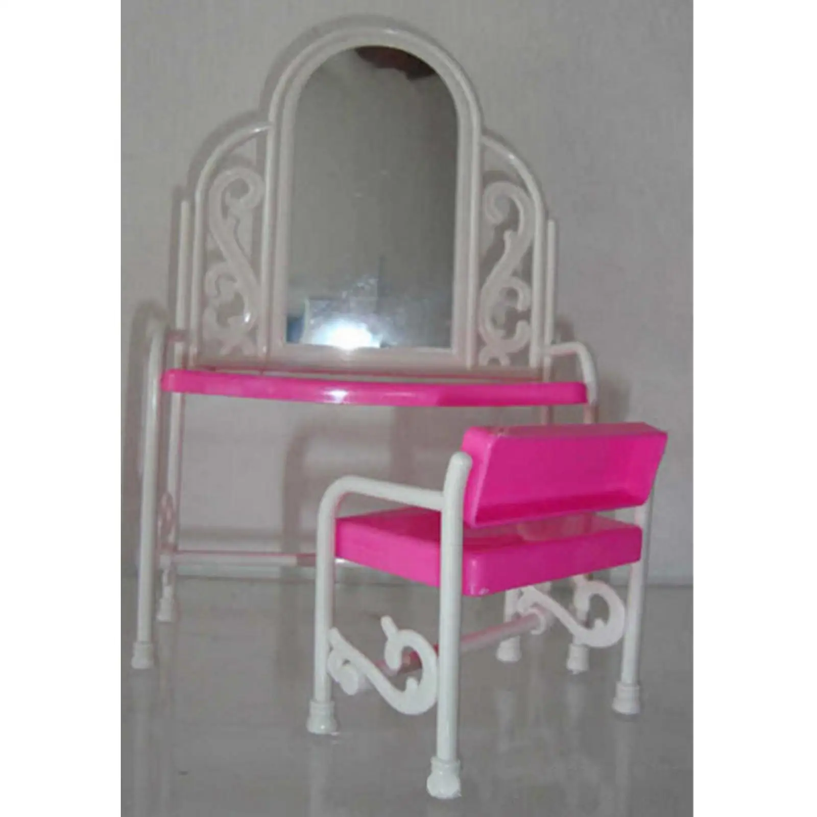 Dollhouse Vanity Table Stool Set with Mirror for Dollhouse Accessories