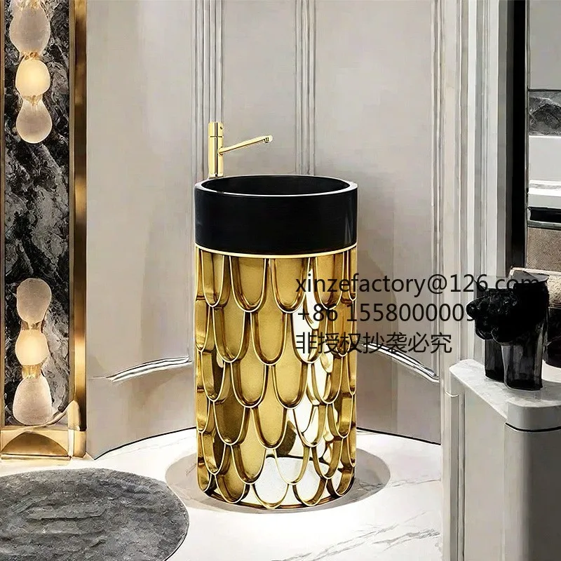 Factory Direct 2026 Top RatedLight luxury marble column basin Floor-to-ceiling luxury home high-end designer stainless steel fis