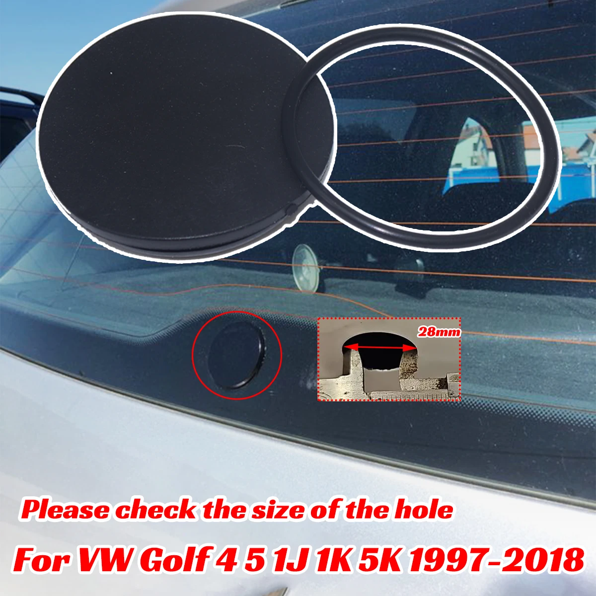 

Car Rear Windshield Wiper Blade Arm Delete Bung Plug Cap O Ring Rubber Grommet For VW Golf 4 5 1J 1K 5K 1997-2013 2014 2018 28mm