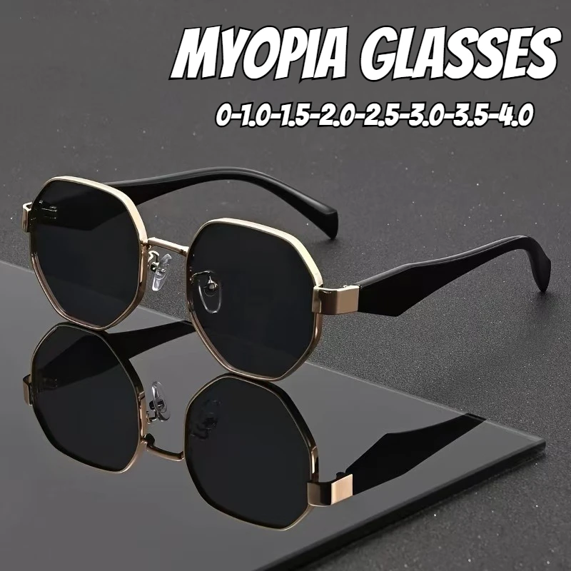 

Men's Retro Polygonal Frame Myopia Glasses Stylish New Metal-Frame Prescription Glasses Unisex Fashionable Driving Sunglasses