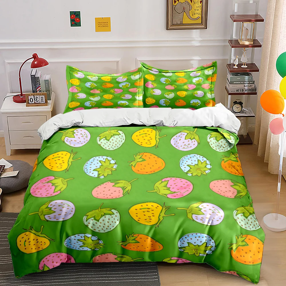 

Colorful strawberry pattern green Print Soft Comfortable Duvet Cover Bedding Set Included 1*Duvet Cover 2*Pillowcases