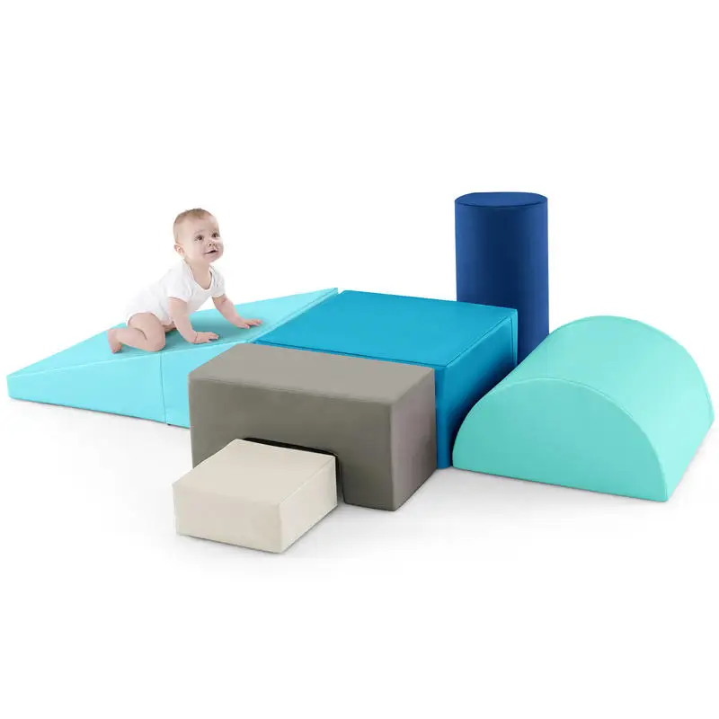 6 Pieces Foam Climbing Blocks Indoor Climb and Crawl Activity Playset with Rectangles-Navy
