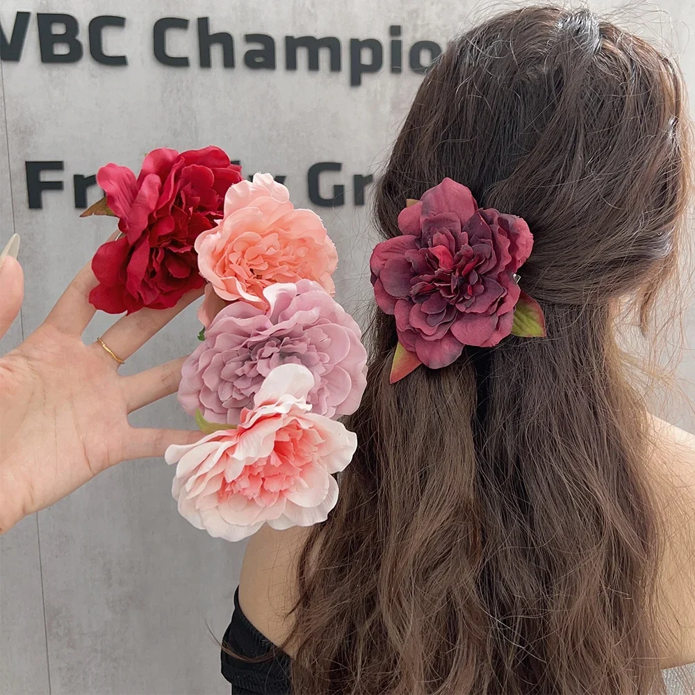 Neue Mode Große Größe Haar Klaue Stoff Rose Französisch Haar Clip Schwarz Wein Rot Festival Zubehör Haarnadel Mode Haar Krabben – Detail 8