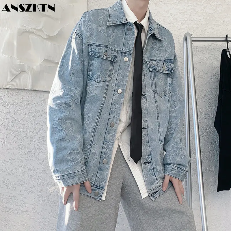 

ANSZKTN High Quality 2022 New Trend Relaxed Casual Versatile Men's Light Print Denim Jacket