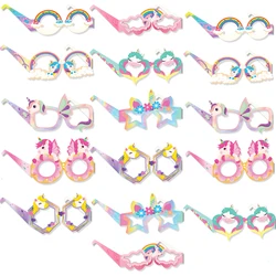 6-16pcs Rainbow Unicorn paper Glasses Unicorn theme Frame Glasses Costume Photo Booth Props for Girls Baby Shower Birthday Party