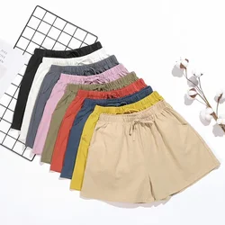 2024 New Summer Cotton Linen Beach Shorts Women Basic Short Pants Mini Wide Leg Trousers Ladies Fashion Casual Home Streetwear