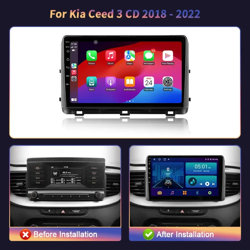 Android 14  Wireless Carplay Stereo For Kia Ceed 3 CD 2018-2022 Head Unit Car Radio Central Multimedia Navigation Screen 2DIN