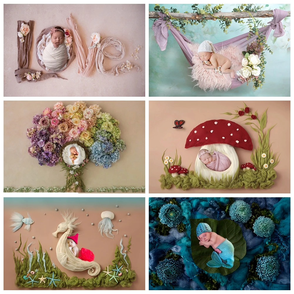 Newborn Photography Backdrop Baby Shower Birthday Flower Swing Sleeping Baby Hundred Days Art Portrait Photo Background Studio