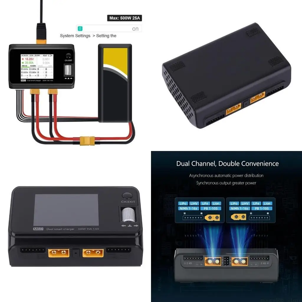 

Разрядник двухканальных интеллектуальных зарядных устройств F62C для 1-6S Lipo батареи M6D 500W 15A
