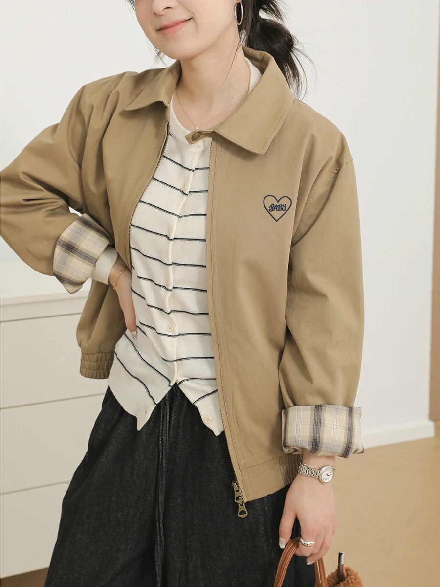 

Sanmu Social, новинка 2025, повседневная вышитая куртка, свободная рабочая одежда, топ, ветрозащитный хлопковый длинный свеч, цветная застежка-молния