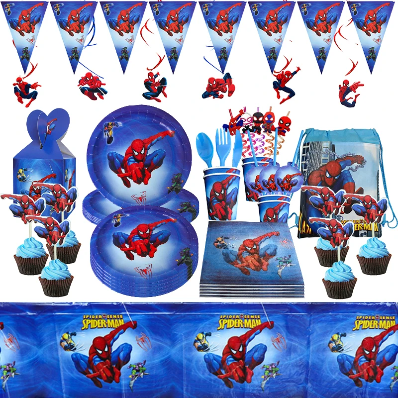 Spiderman Birthday Decorations Disposables Tableware Tablecloth Backdrop Aluminum Film Balloons Party Supplies Baby Shower