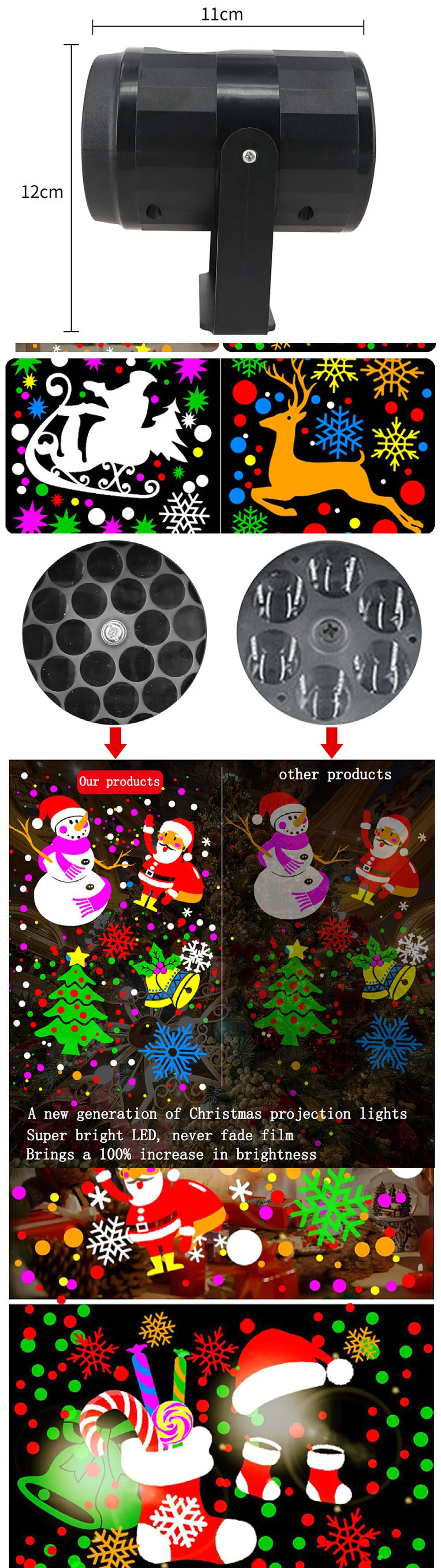 1pc Snowflake Christmas Laser Projector Light,16 Patterns Waterproof Rotating Christmas LED Stage Lights Christmas Decoration