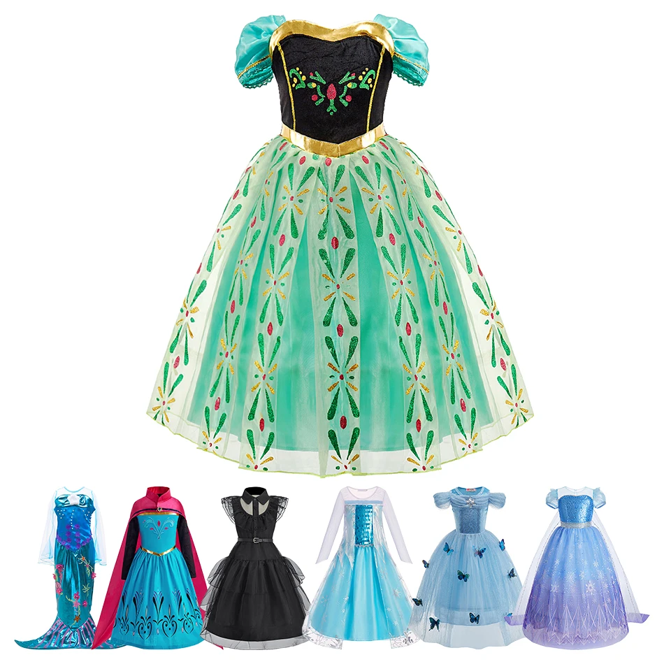 Children Clothing Kids Anna Elsa Halloween Clothing Children Snow Queen Party Flower Gown Dress Up Kids Princess Cosplay Dresses