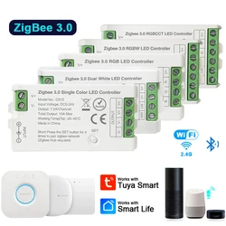 Zigbee 3.0 WiFi LED Controller 2.4GHz CCT RGB RGBW RGBCCT LED Strip Tuya GATEWAY Hue สะพานสมาร์ทกิจกรรมควบคุมเสียง DC5V-24V