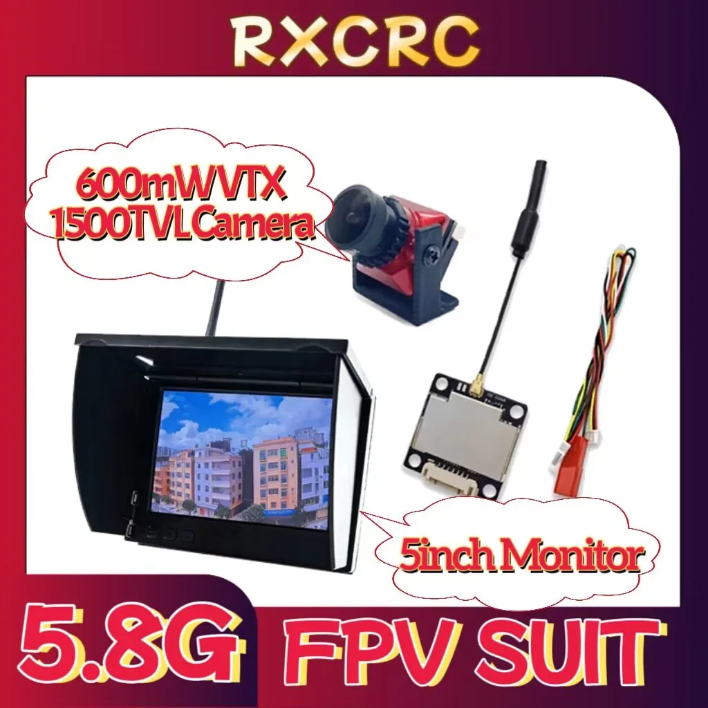 RXC FPV Transmitter and Receiving suit with 5.8G 600mW VTX and 1500TVL Camera,5-inch display screen for RC FPV Fixed-wing Drones