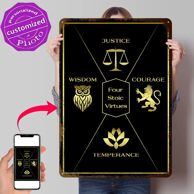Four Stoic Virtues 3D Texture Printed Poster Custom Vintage Metal Tin Plate Sign for Wall Art Home Decor Accessories Wand Deko