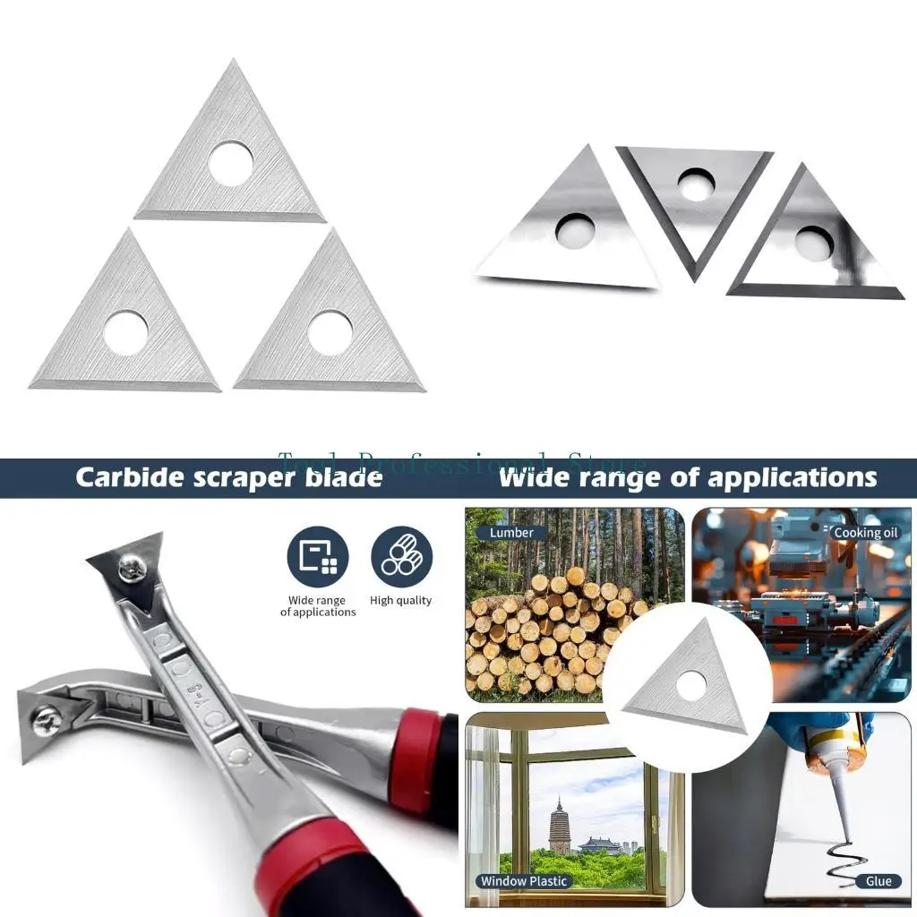 57QF Triangular Steel Replacement Blade 3Pcs Double Edges Paint Scrapers 1inch
