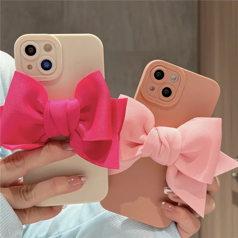 Luxury Cute 3D Bow Matte Silicone Phone Case For iphone 14 12 13 Pro Max 11 X XR 7 8 Plus Se3 MiNi camera protective Soft Cover