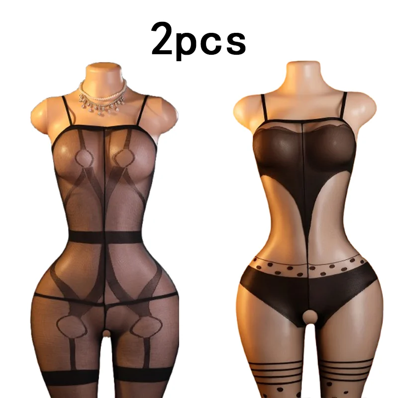 2-Piece Set – Women's Sexy Bodysuit; Sheer Mesh Cut-Out Lingerie; Perfect for Romantic Nights and Intimate Moments.