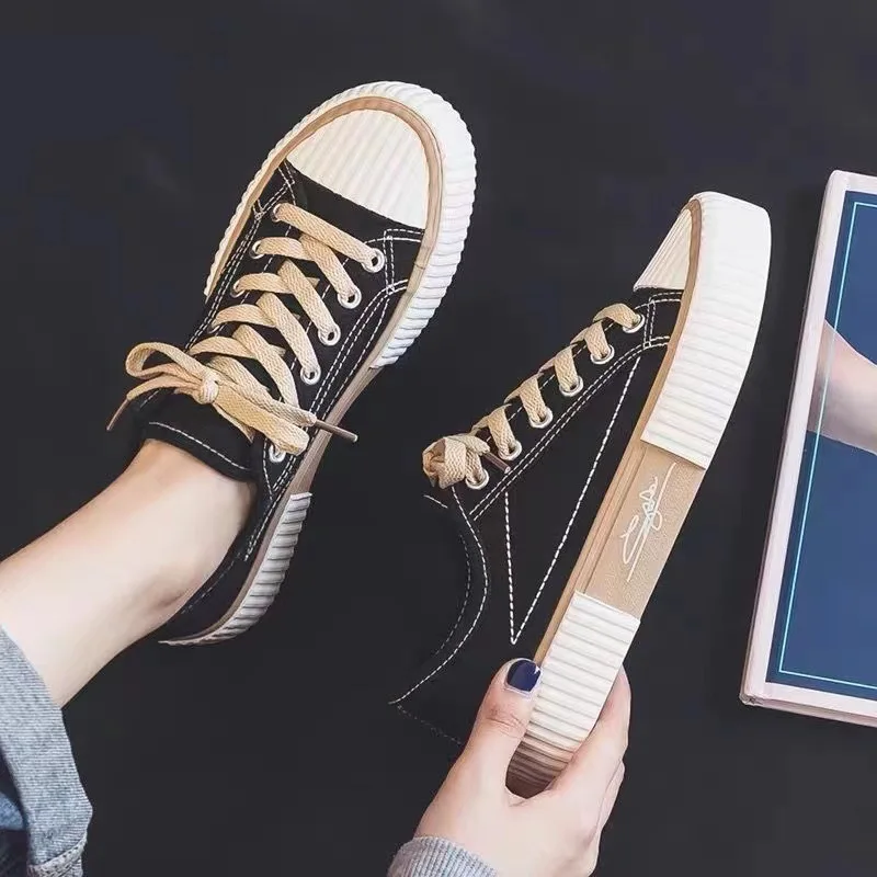 

Холщовая обувь, студенческие туфли на шнуровке, туфли для печенья, дышащая повседневная женская обувь, белые туфли