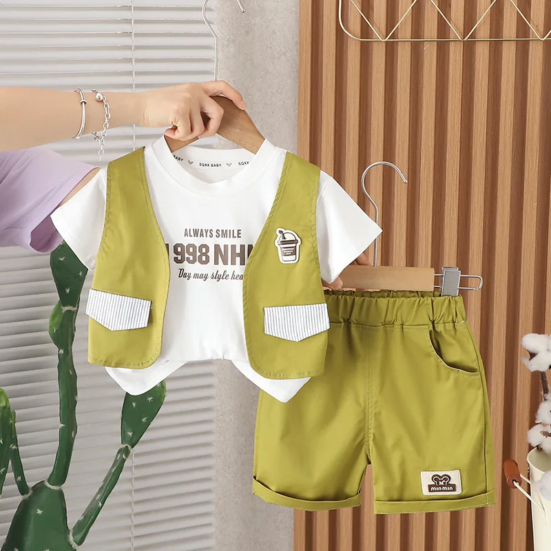 2024 Designer Baby Boy 18 Months Old Summer Clothes for Kids Letter Pullover Short Sleeve T-shirts and Shorts Boys Outfits Set