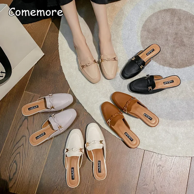 Comemore Comfortable and Elegant Women\'s Shoes Ladies Slippers 2023 Flat Outer Wear Lazy Slides Flip Flops Mules Women Fashion