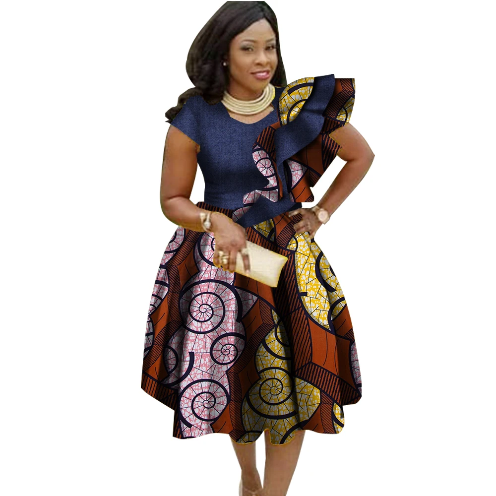 African Dresses for Women Dashiki Print Ruffles Short Sleeve O-neck Short  Dresses Vestidos Women African Clothing WY2756 - AliExpress 200000532