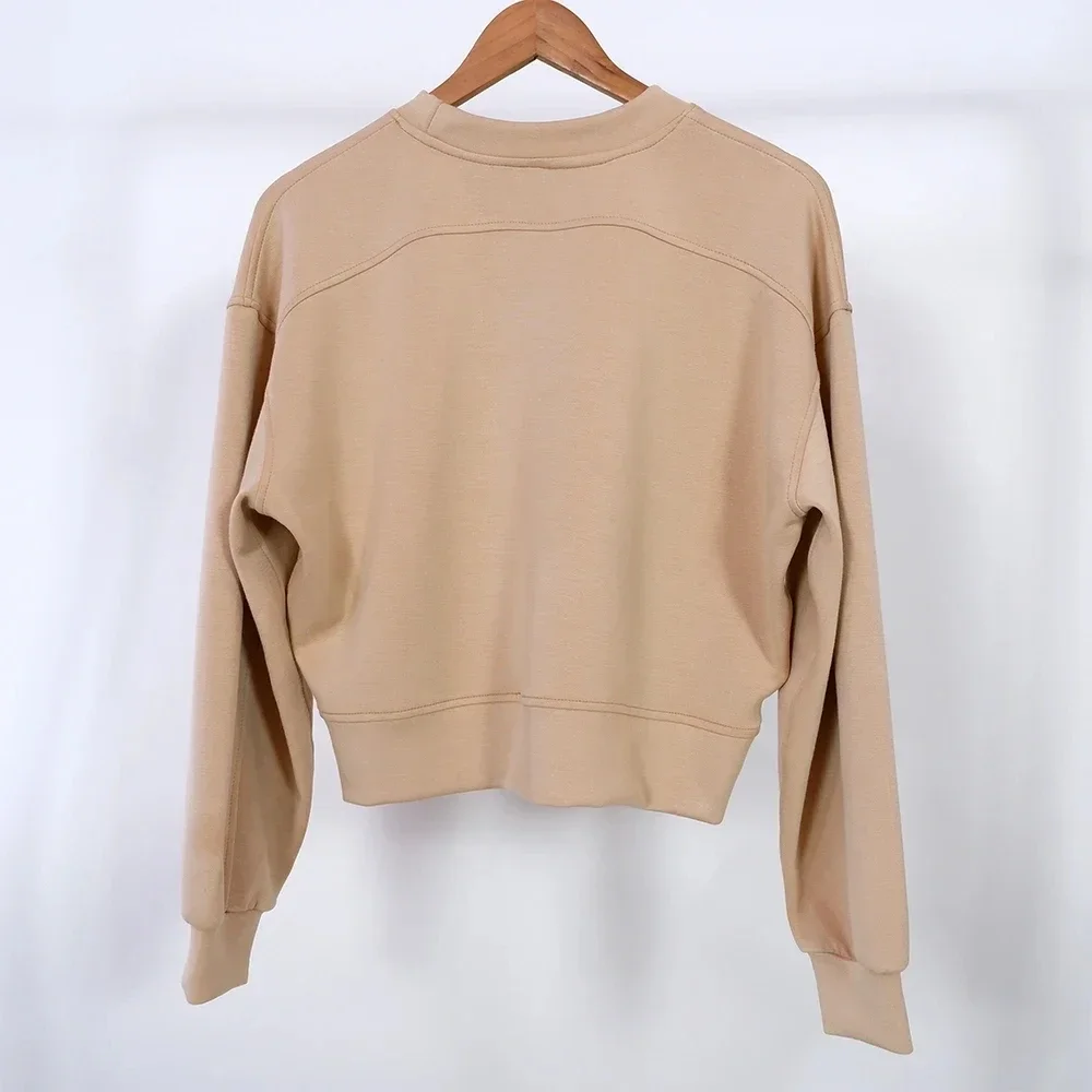 Oversized Long Sleeve Shirt Cropped Sweatshirt Waist Length Crew Relaxed Fit Workout Top Casual Wear