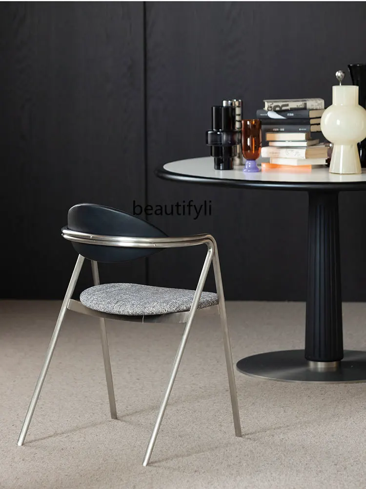2 yj15 Artistic Stainless Steel Soft Back Retro Domestic Dining Chair Steel Tube Chair