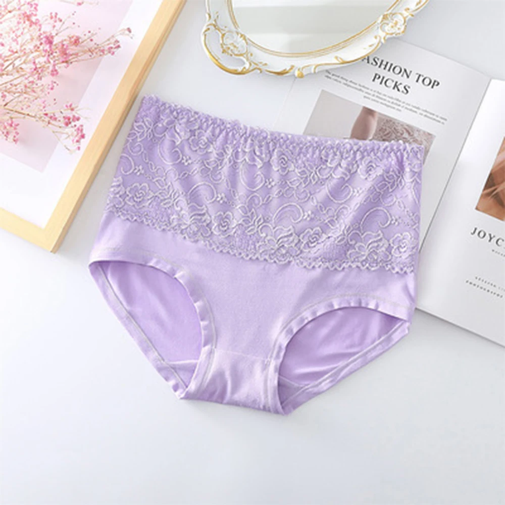 

Useful Undies Lingerie Finetoo Beach Cozy Women Panties Breathable Plus Size High Waist Lace Edge Briefs for Women