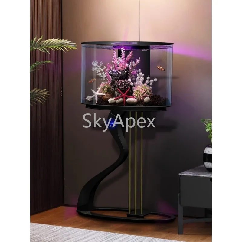 Fish Tank Living Room Small 2025 New TV Cabinet Next To The Floor Ecological Fish Tank Water-free Side Tank Creative Landscaping