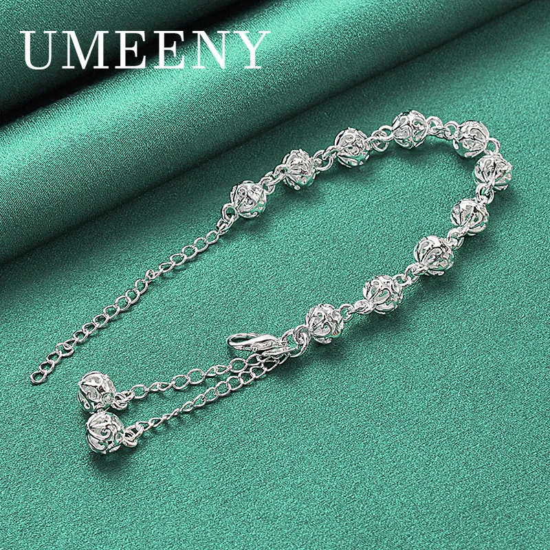 

925 Sterling Silver 8 Inch Luxury Hollow Bead Chain Bracelet Women Fashion Girlfriend Gift Party Wedding