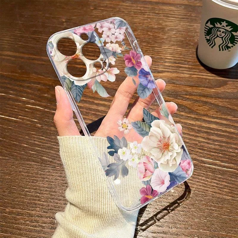 Case For Samsung Galaxy S25 S24 Ultra A55 A15 A54 5G A16 A35 A25 A56 A36 A26 A24 A06 A34 S23 FE Plus Transparent Floral Cover