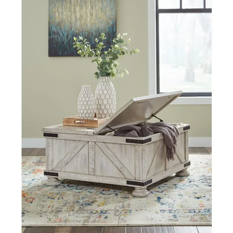 Casual Cocktail Table with Storage, Whitewash Coffee Table